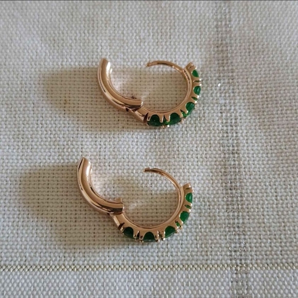 New 14K Gold Plated Emerald Huggie Hoop Earrings for Women - Picture 6 of 10
